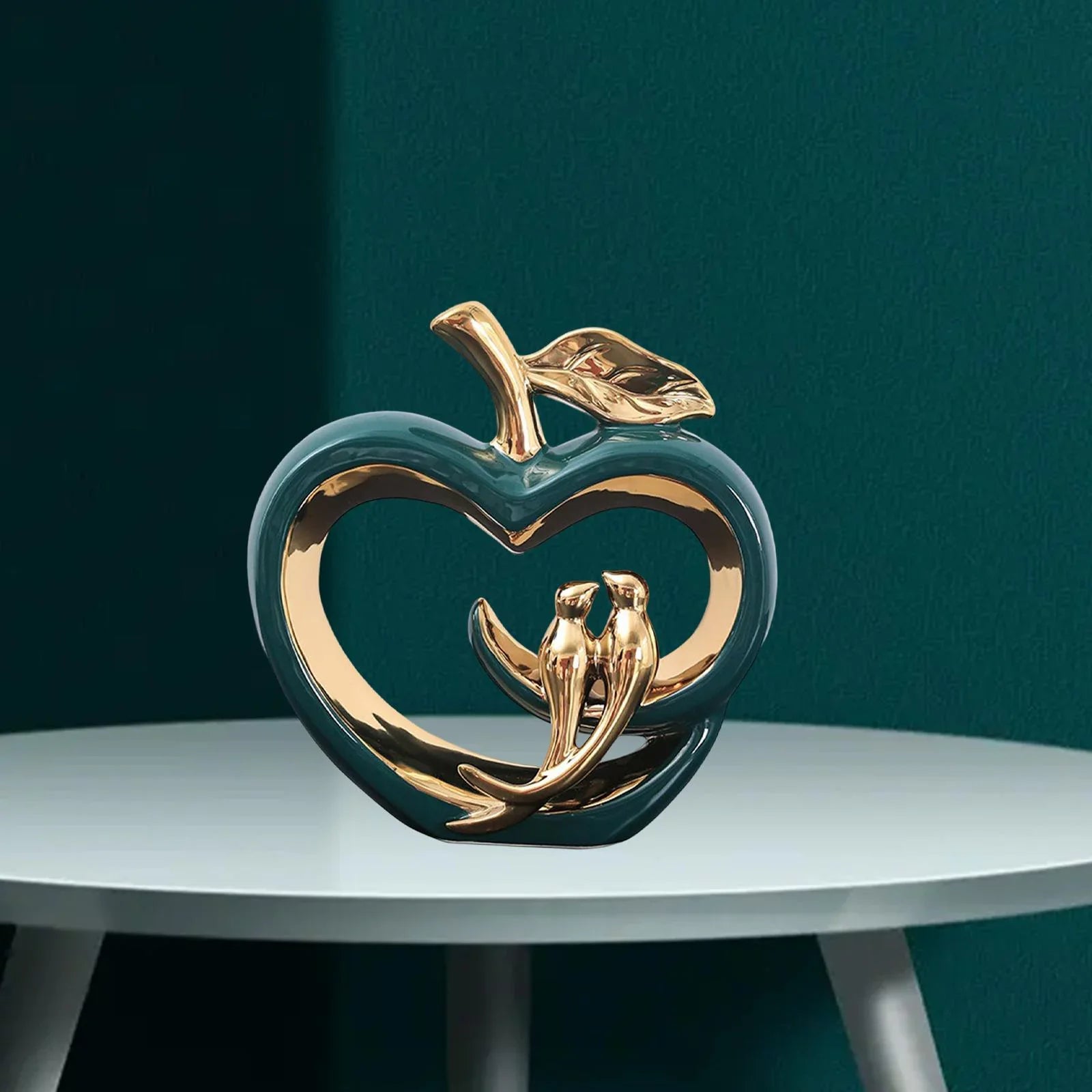 Modern Ceramic Fruit Statue Ornaments Hollow Heart Shape Sculpture, for Living Room, Fairy Garden Desktop Furnishings Gift , Green