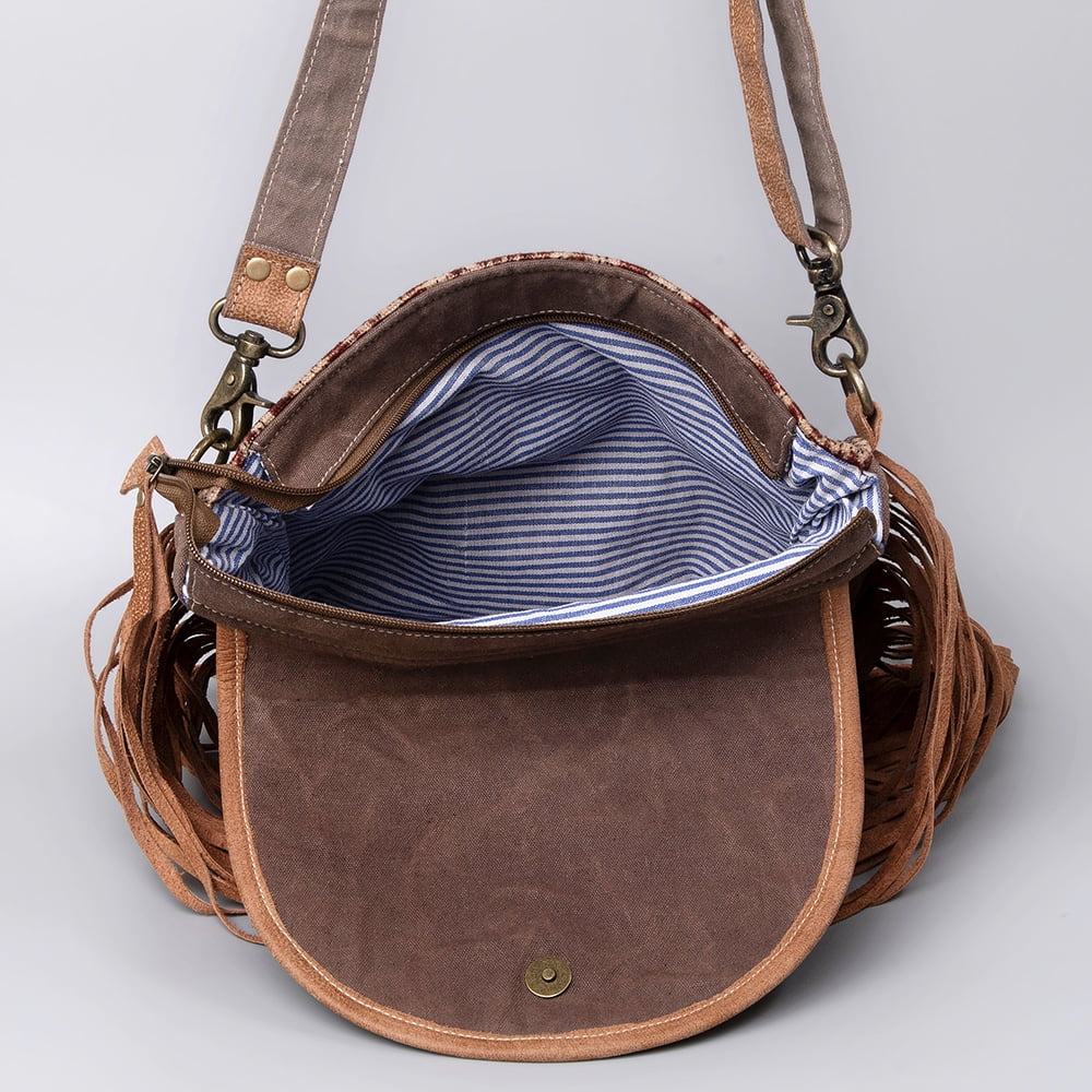 KB483 Cross Body Upcycled Canvas Hair-On Genuine Leather women bag western handbag purse
