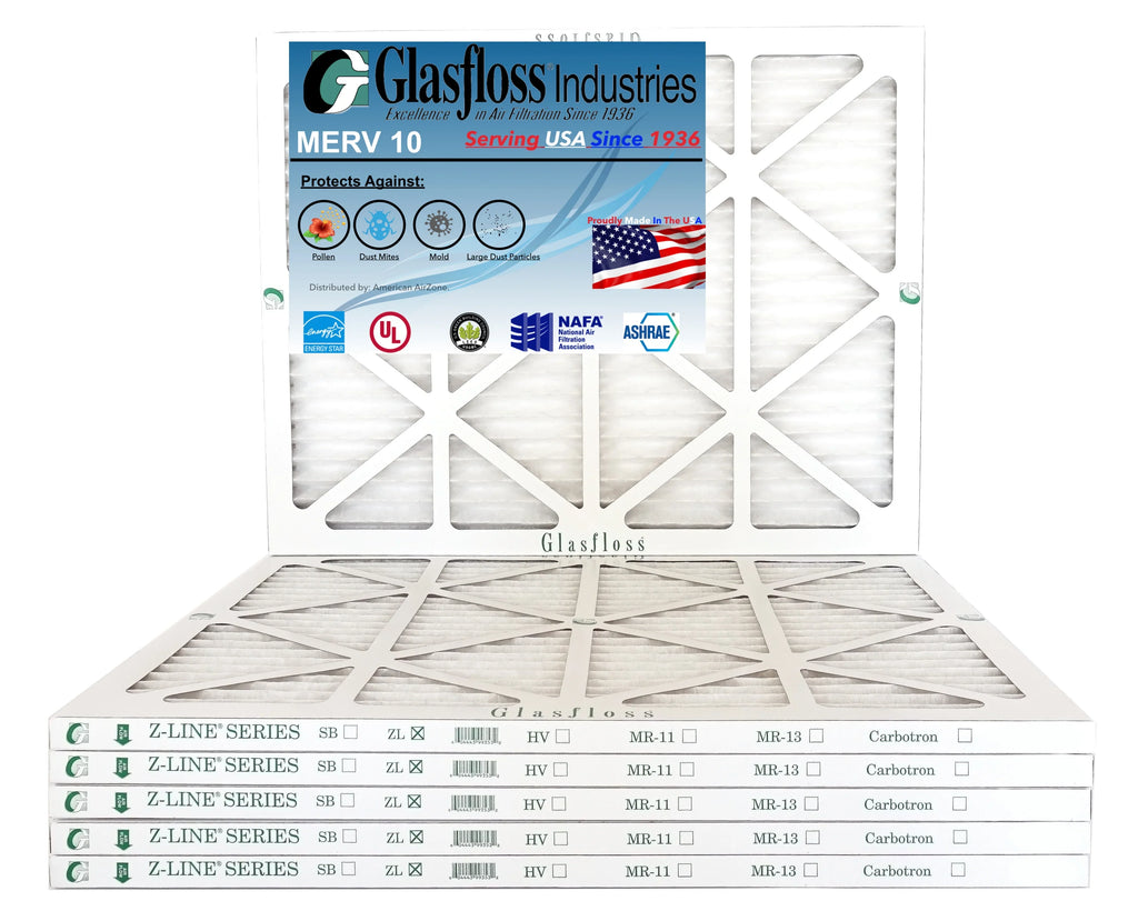 Glasfloss 22x28x1 -  10 -Qty:6 - Furnace Air Filter - Made in  (Actual Size: 21.5 x 27.5x7/8 inch)