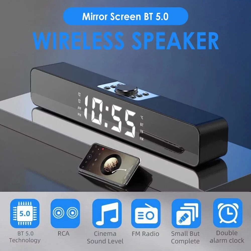 G·  Mirror Screen Bluetooth Sound Bar Speaker Wireless Subwoofer Home  Theater(Black)