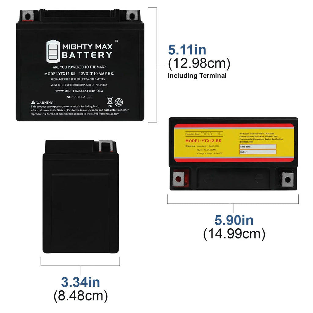 YTX12- 12V 10Ah Replacement Battery for Protek YTX12-