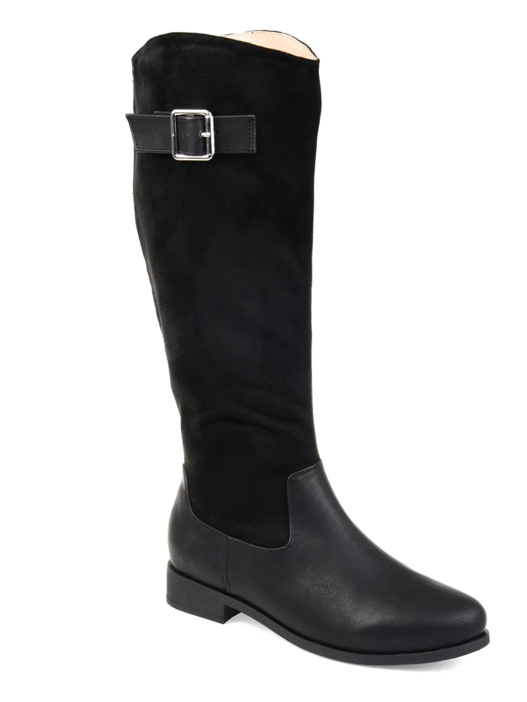 Womens Black Goring Buckle Accent Comfort Frenchy Almond Toe Block Heel Zip-Up Riding Boot 8.5