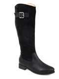 Womens Black Goring Buckle Accent Comfort Frenchy Almond Toe Block Heel Zip-Up Riding Boot 8.5