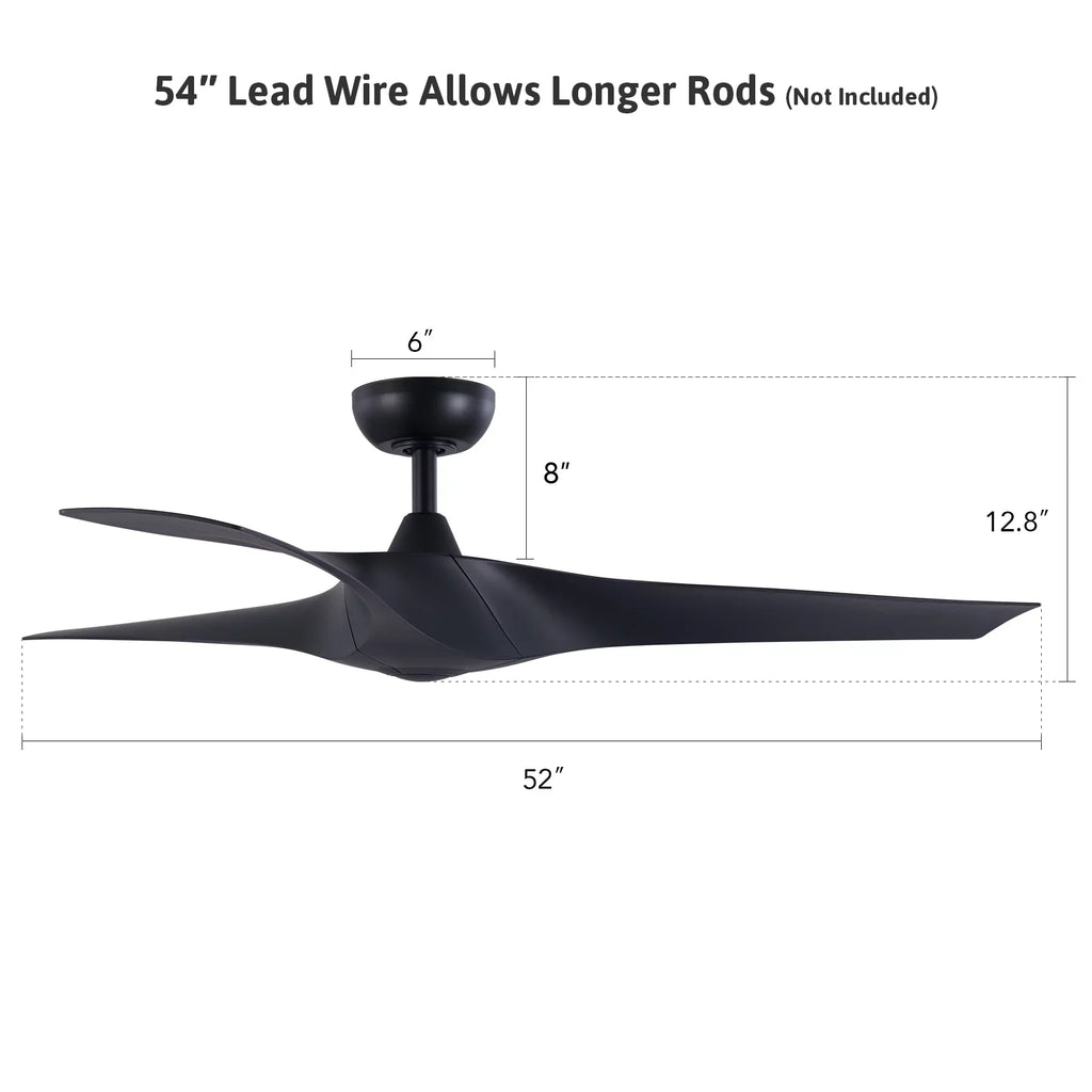 52" Smart Ceiling Fan with Remote Control, 3 Blades, 6 Speeds, Timer, Black