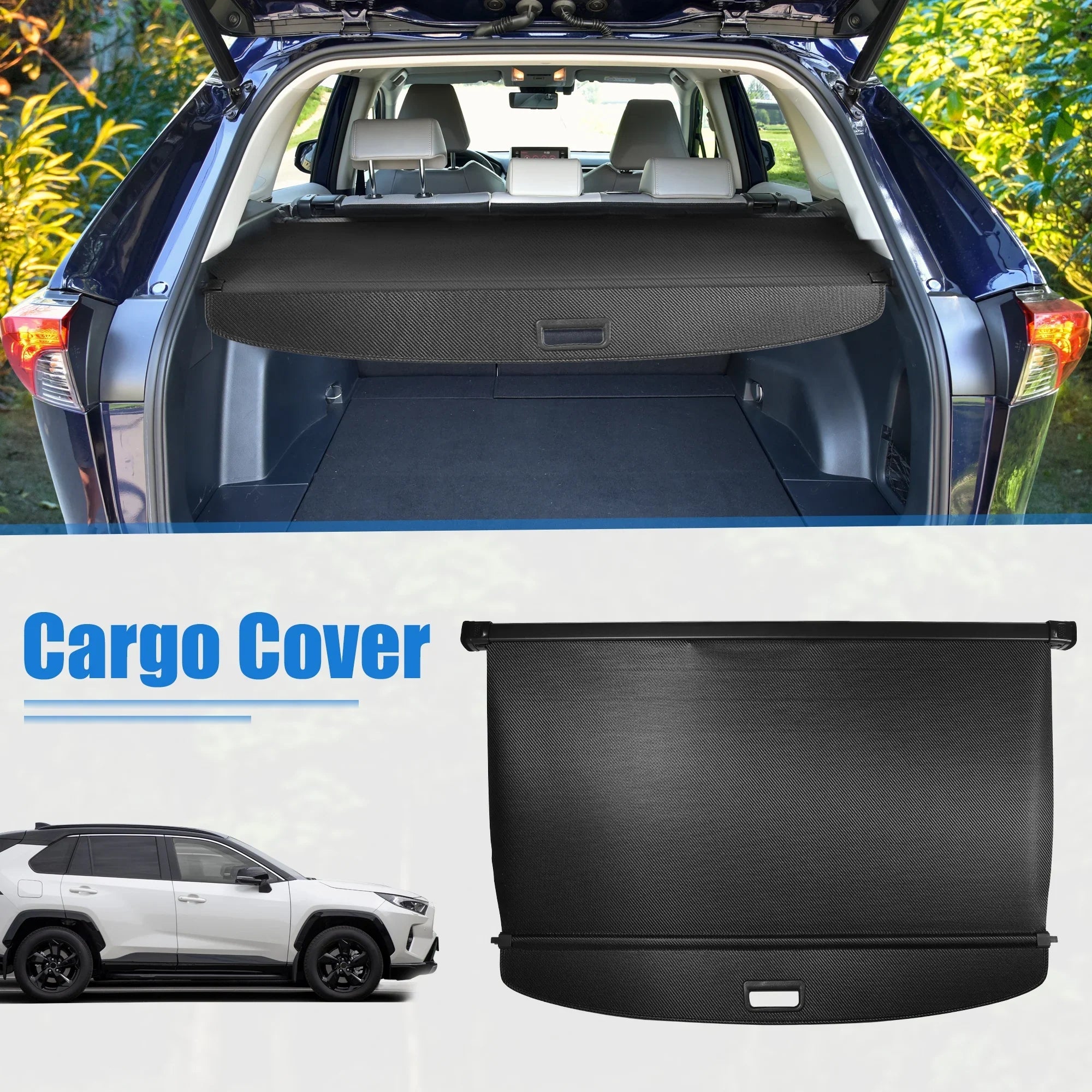 Retractable Cargo Cover for Toyota RAV4 2019-2023 Waterproof Non Slip Rear Trunk Shielding Shade Black