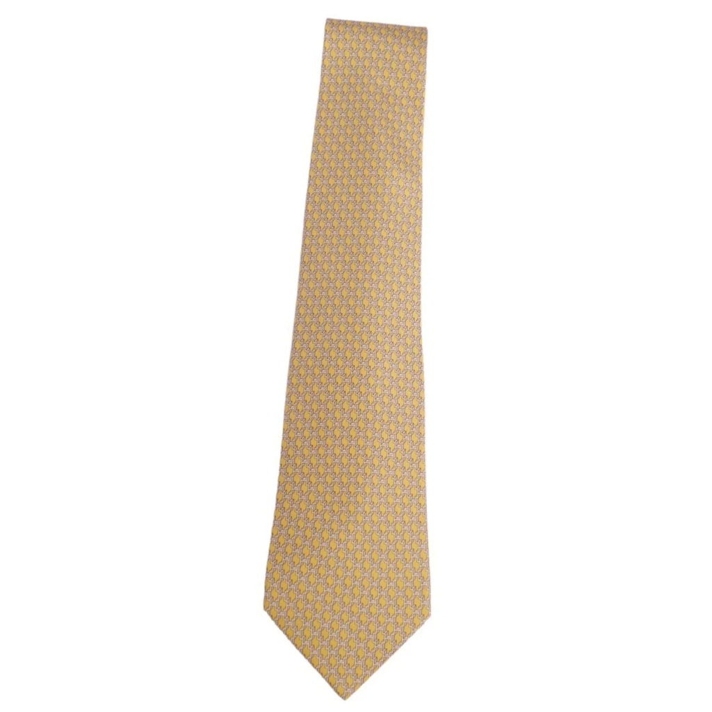 Pre-Owned Hermes  tie silk twill 100% men's yellow (Good)