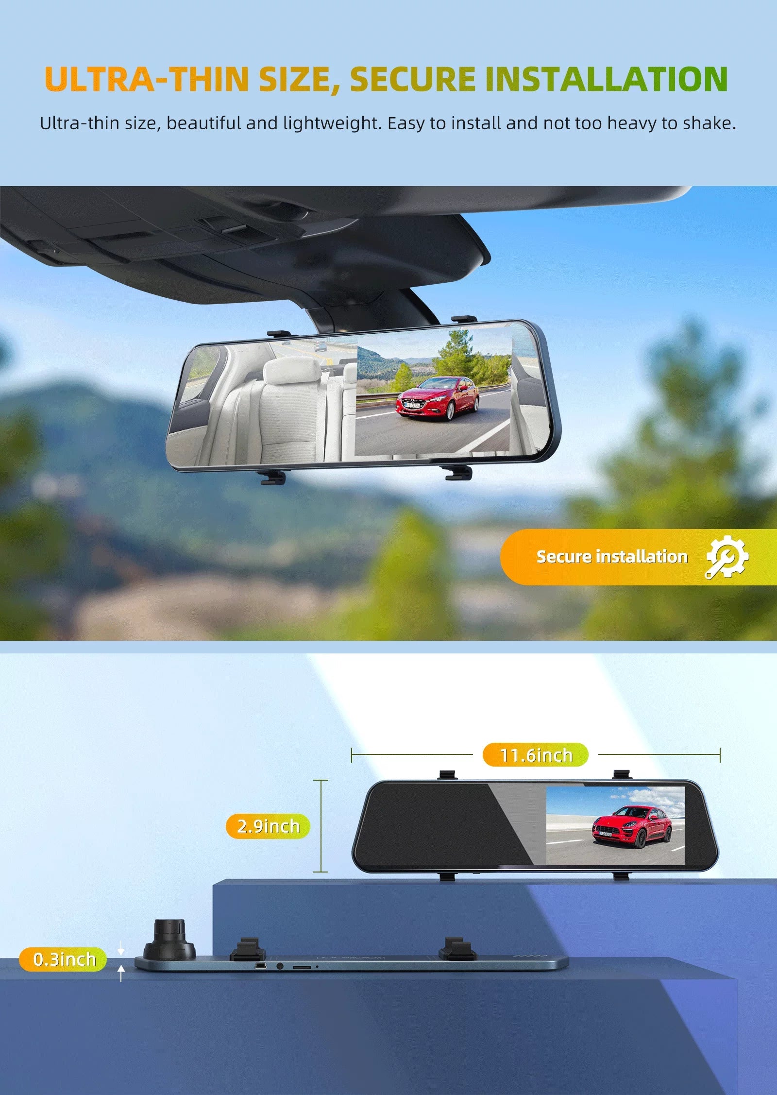 Backup Camera 5" Full  1080P Dash Cam Front and Rear Dual Lens with Waterproof Rear Camera