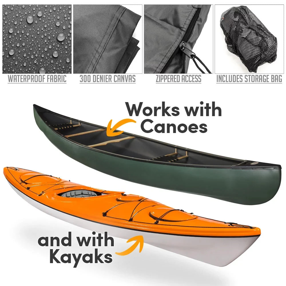Heavy-Duty Kayak Canoe Boat Cover- 10ft- Waterproof, Dust and Sun Protection- Storage & Travel - Grey