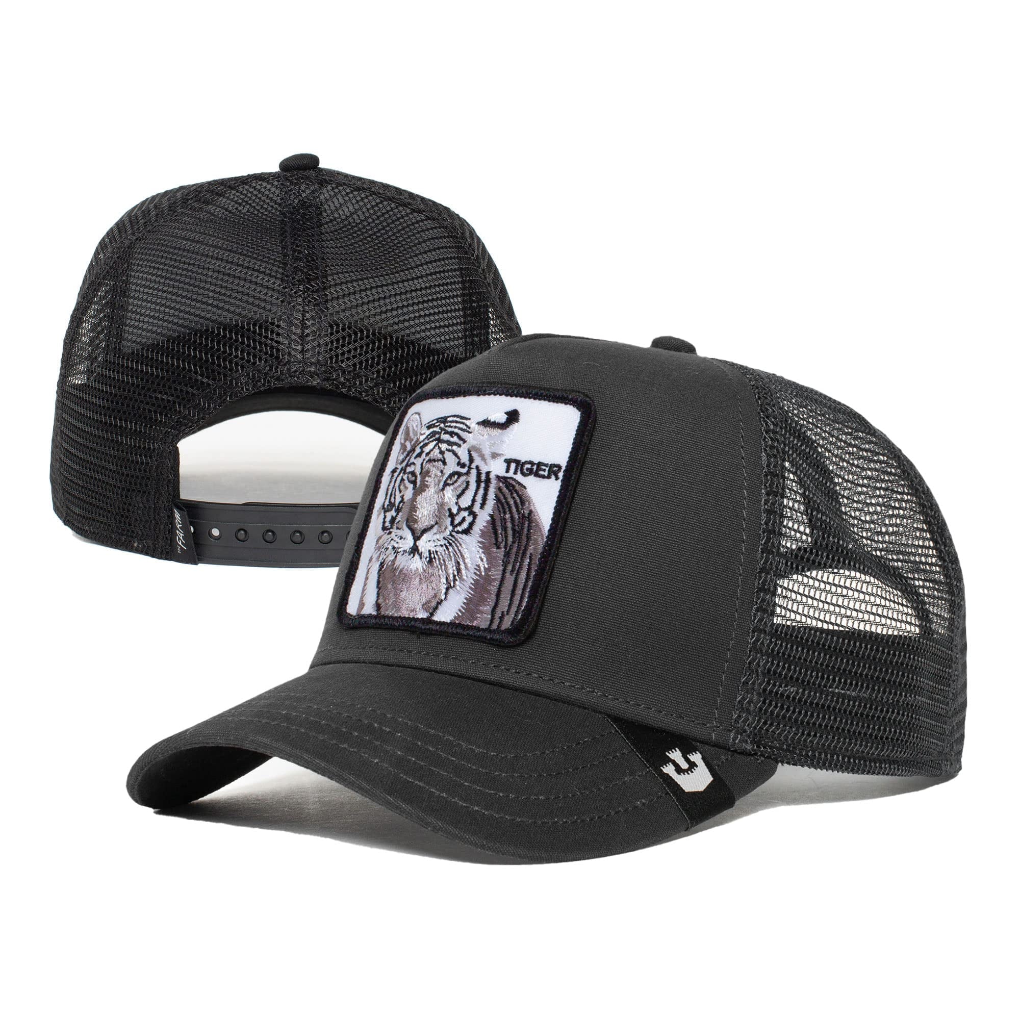 Goorin Bros. The Farm Unisex Original Adjustable Snapback Trucker Hat, Black (White Tiger), One Size