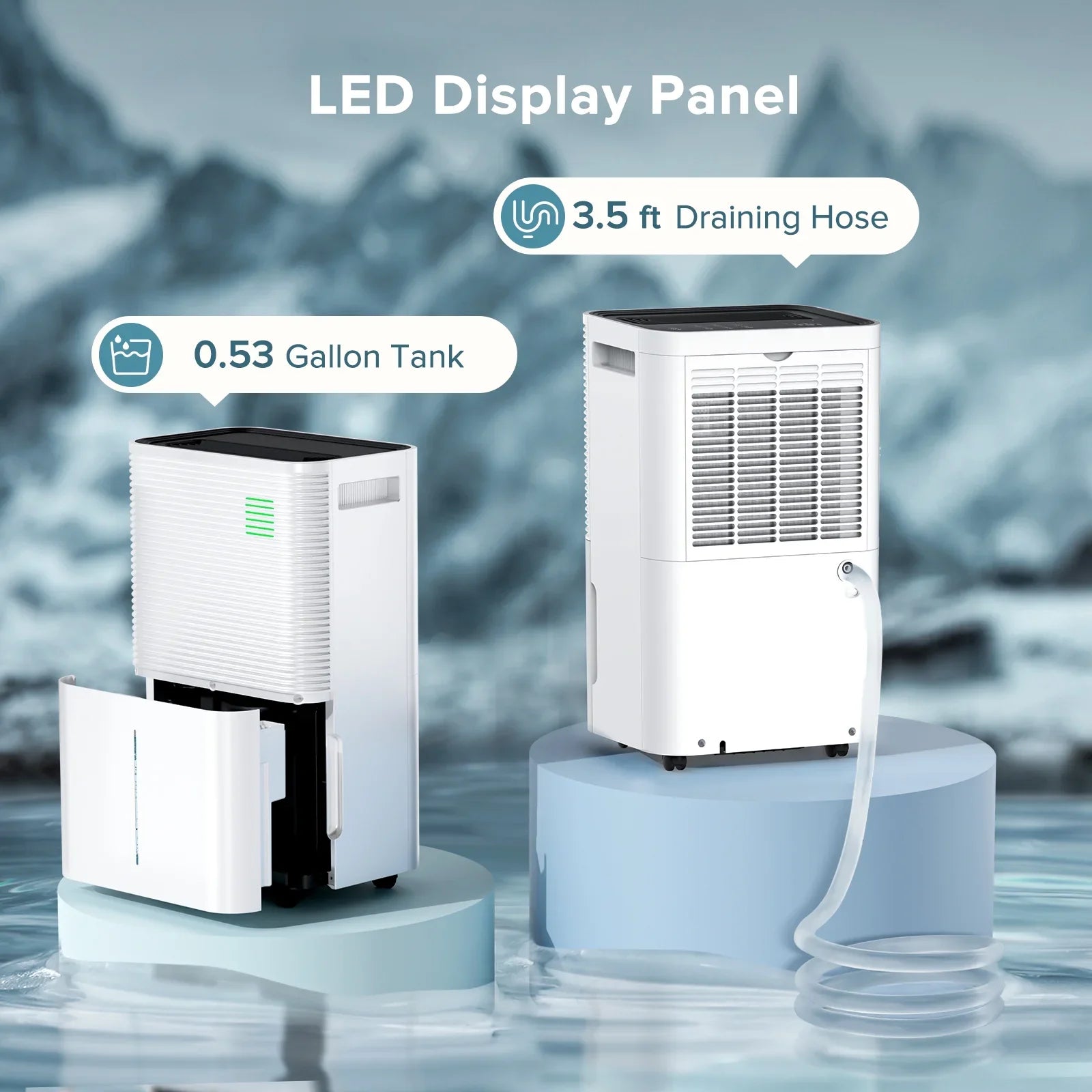45 Pint Dehumidifiers with handle, Dehumidifier with Drain Hose, 3 Operation Modes, 24H Timer, Portable Dehumidifier for Basement/Bathroom/Laundry Room