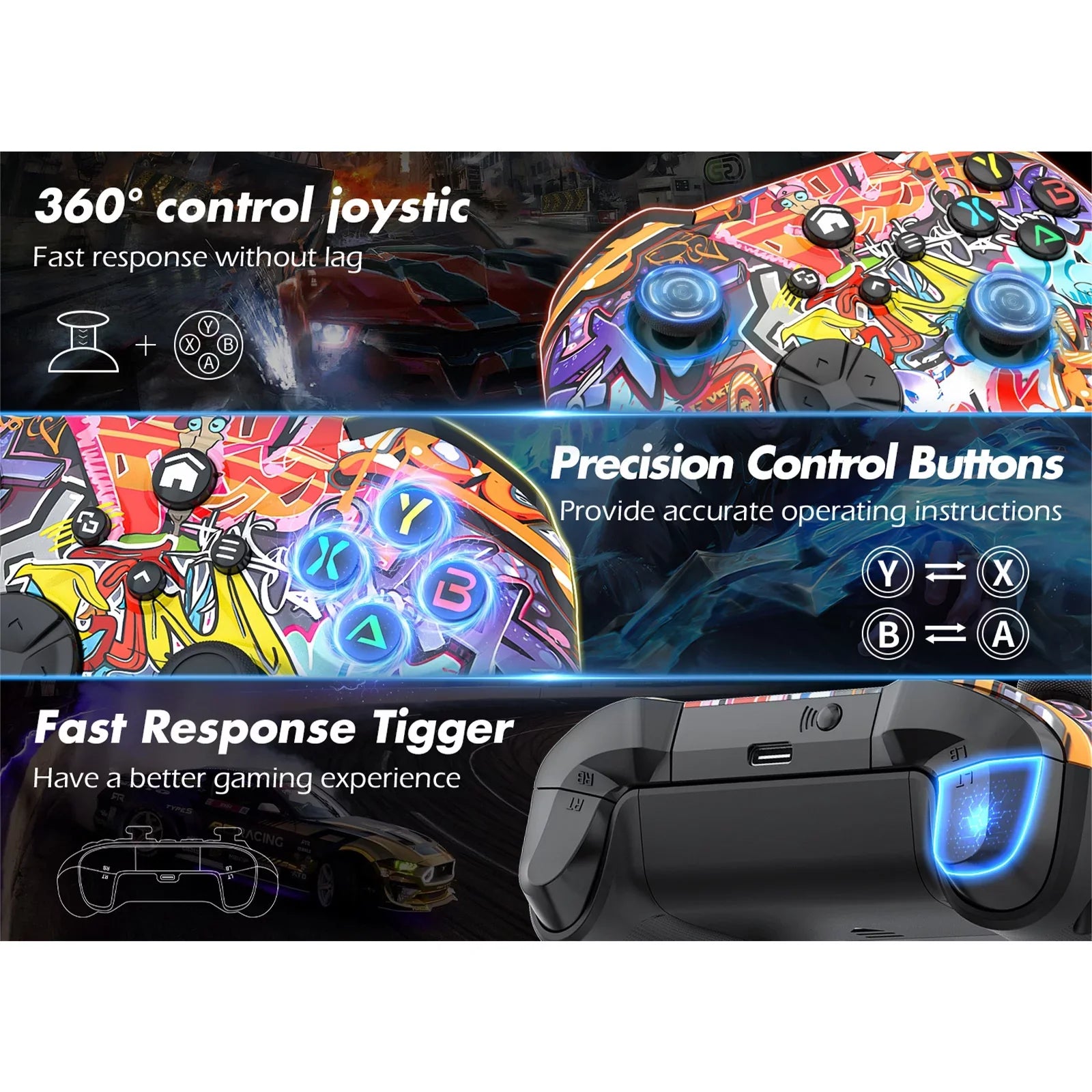 Bonadget 32Ft Wireless Xbox One Controller,Graffiti Custom Xbox Controller Built-in Dual Vibration and 3.5mm Audio Jack with  Function - Compatible with Xbox One S/X/Xbox Series X/S/Window