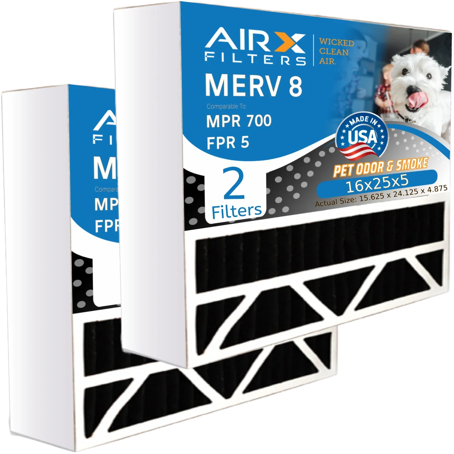16x25x5 Air Filter Odor Eliminator Carbon Filter  8 Comparable to  700 &  5 Compatible with Air Bear 255649-105 2 Pack by     .