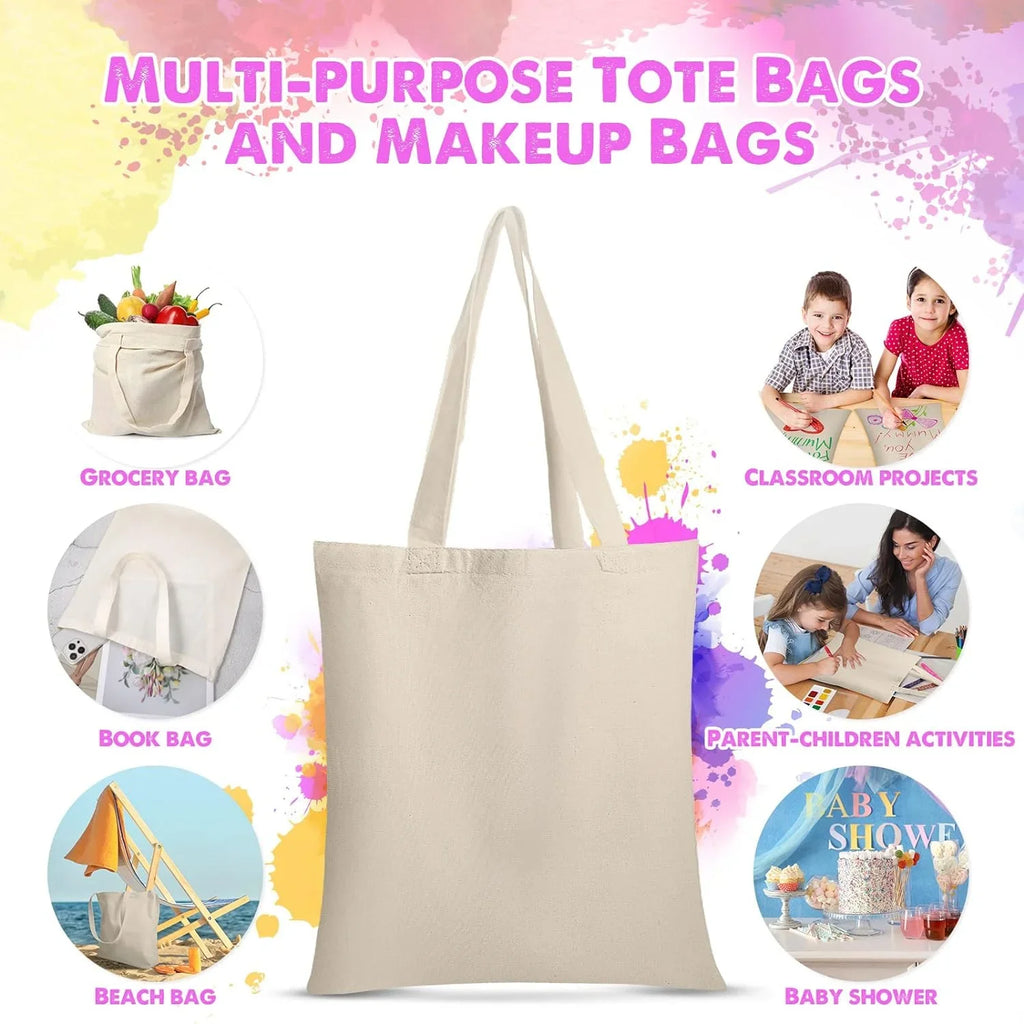 24 Pieces Canvas Tote Bags, Blank Plain Canvas Bag Lightweight Reusable Grocery Shopping Cloth Bags with Handles for  Crafting and Decorating, 13 Inch W x 15 Inch H