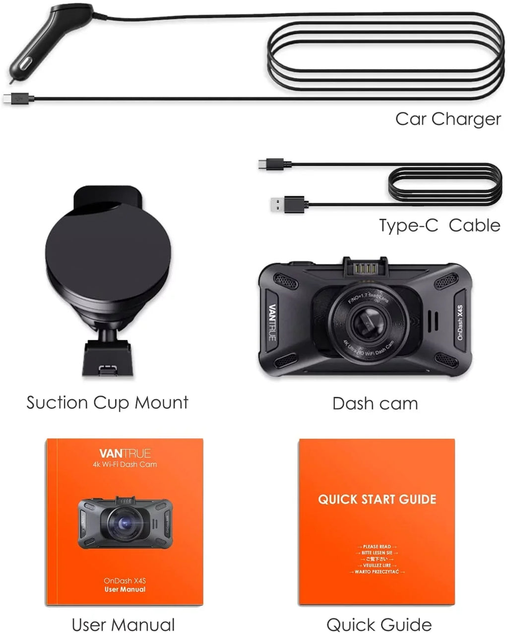 Vantrue  4K WiFi Dash Cam for Cars, 2160PX30FPS Wireless Car Dash Camera with 5 Ghz/2.4Ghz  and Vantrue Cam , Superior Night Vision with , 24/7 Parking Monitor, , G-sensor  (X4S W)