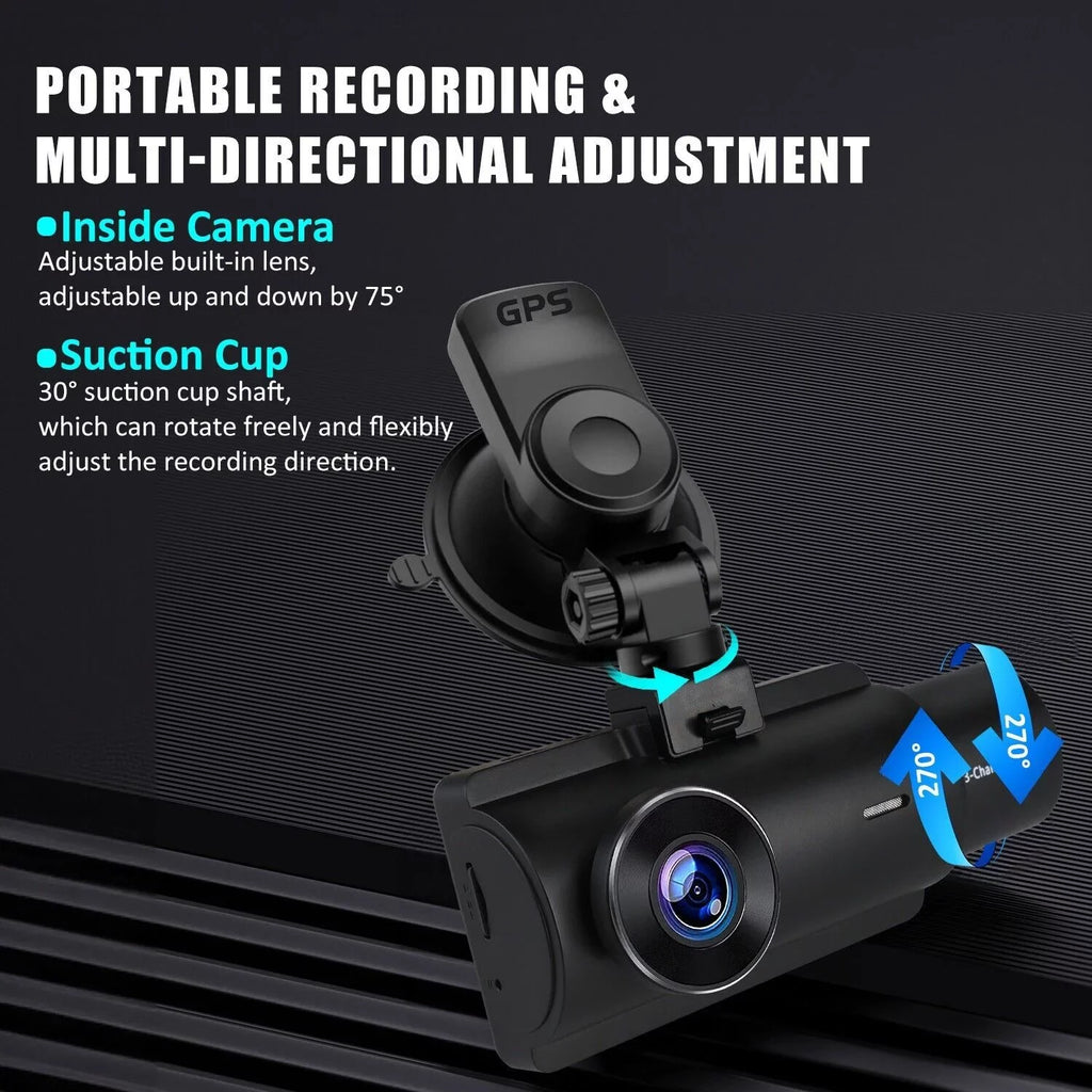 3 Lens Cars True 4K Dual Dash Camera Front & Rear WiFi& Track Video Recorder