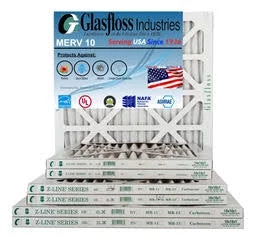 Glasfloss 16x24x1 -  10 -Qty:12 - Furnace Air Filter - Made in  (Actual Size: 15.5 x 23.5x7/8 inch)