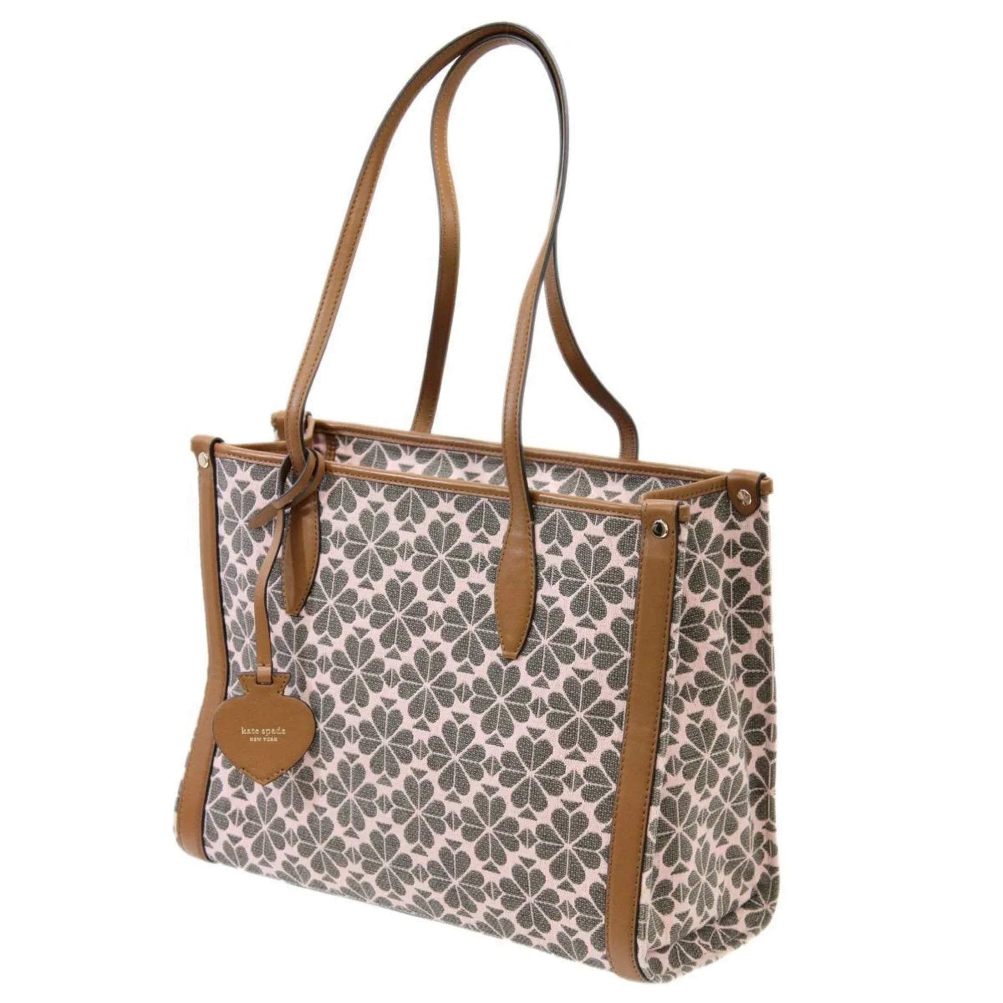 Pre-Owned Kate Spade spade flower collection tote bag shoulder jacquard leather pink x brown women's  (Good)