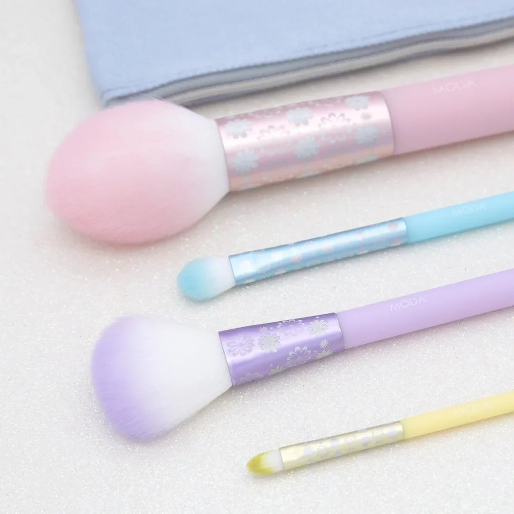Moda Brush Posh Pastel Complete Face 5pc Makeup Brush Set, Includes Pointed Blush, Highlighter, and Shader Makeup Brushes