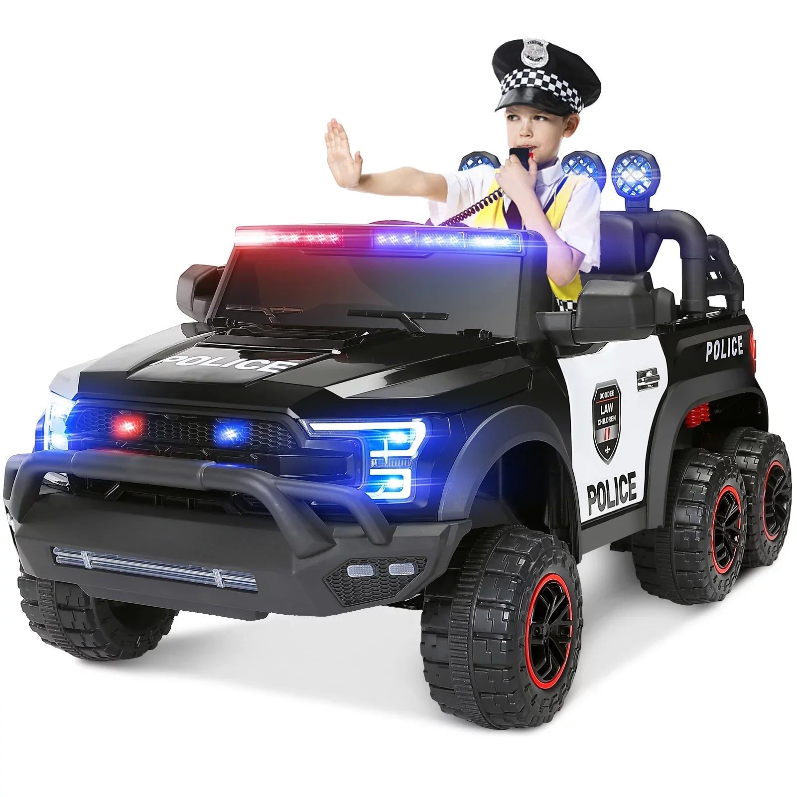 6 Wheels 12V Kids Ride on Police Car Toy with Remote Control (Black)