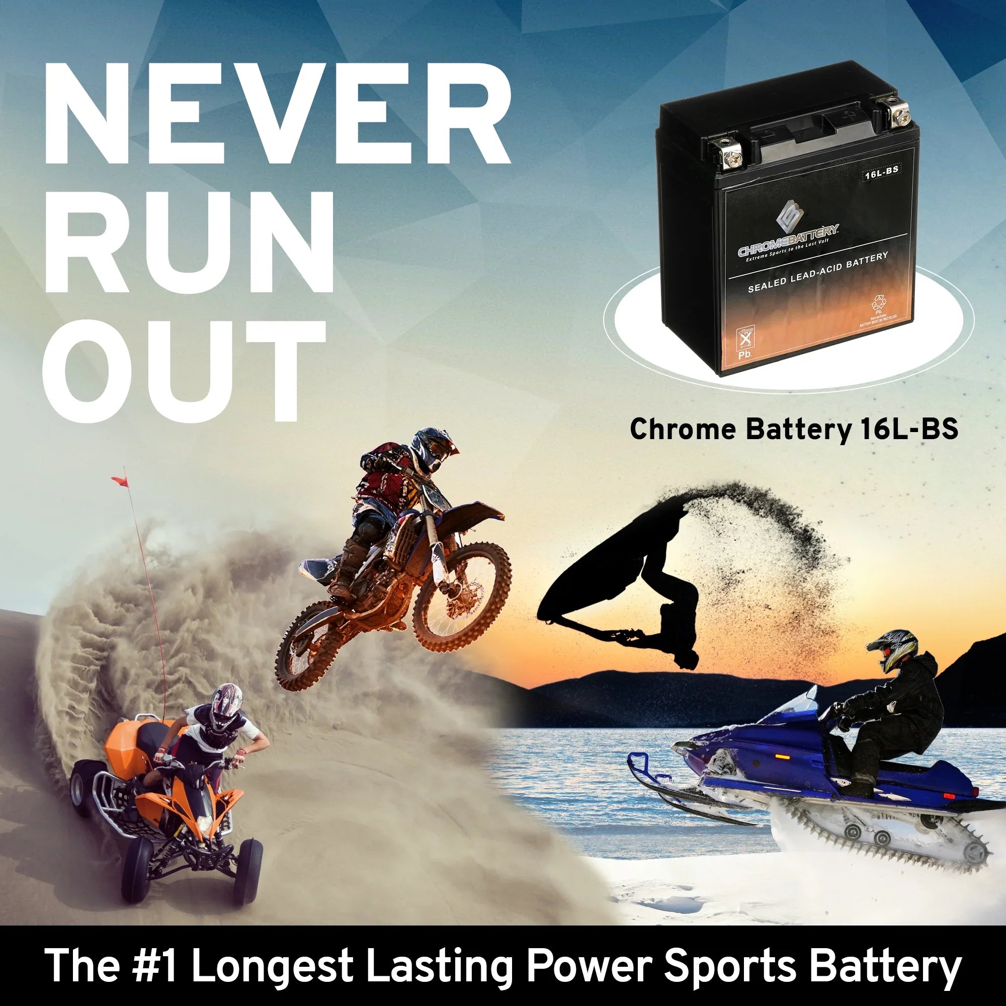 Chrome Battery YTX16L- (16L- 12 Volt,14 Ah, 230 ) Jet Ski Battery for Kawasaki 650cc Jf650 X2 1987