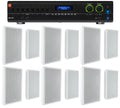 2-Channel Amplifier+(12) Slim White Wall Speakers for Restaurant/Bar/Cafe