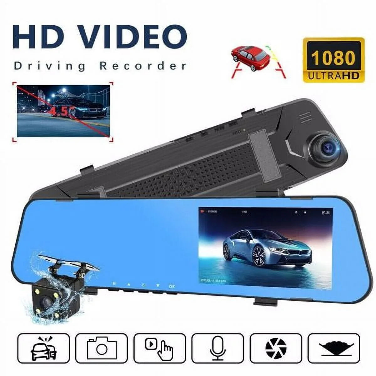 Fithood 1080P Rearview Mirror Car  Dual Dash Cam Camera Front Rear  Video Recorder