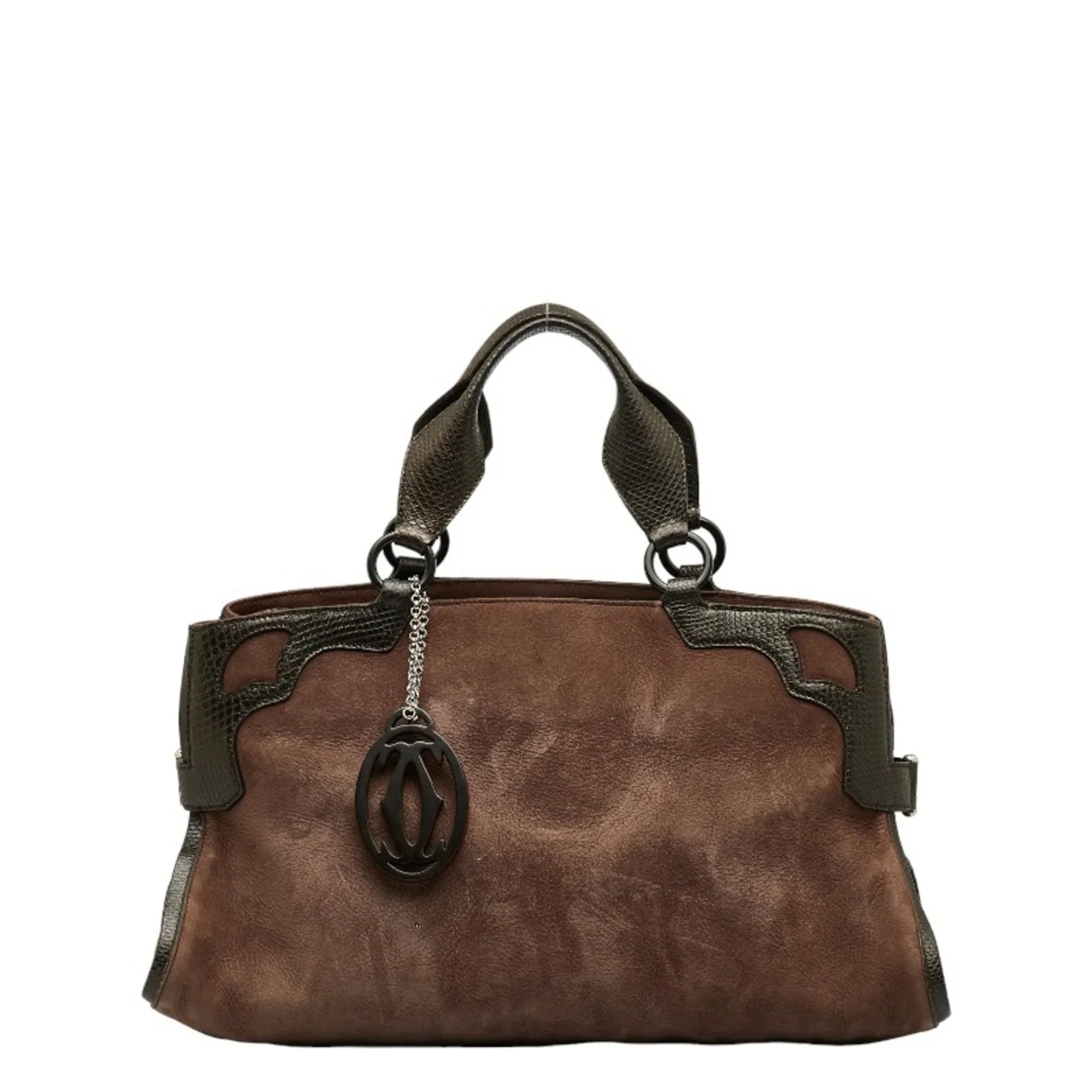 Pre-Owned Cartier Marcello Handbag Brown Suede Leather Ladies  (Good)