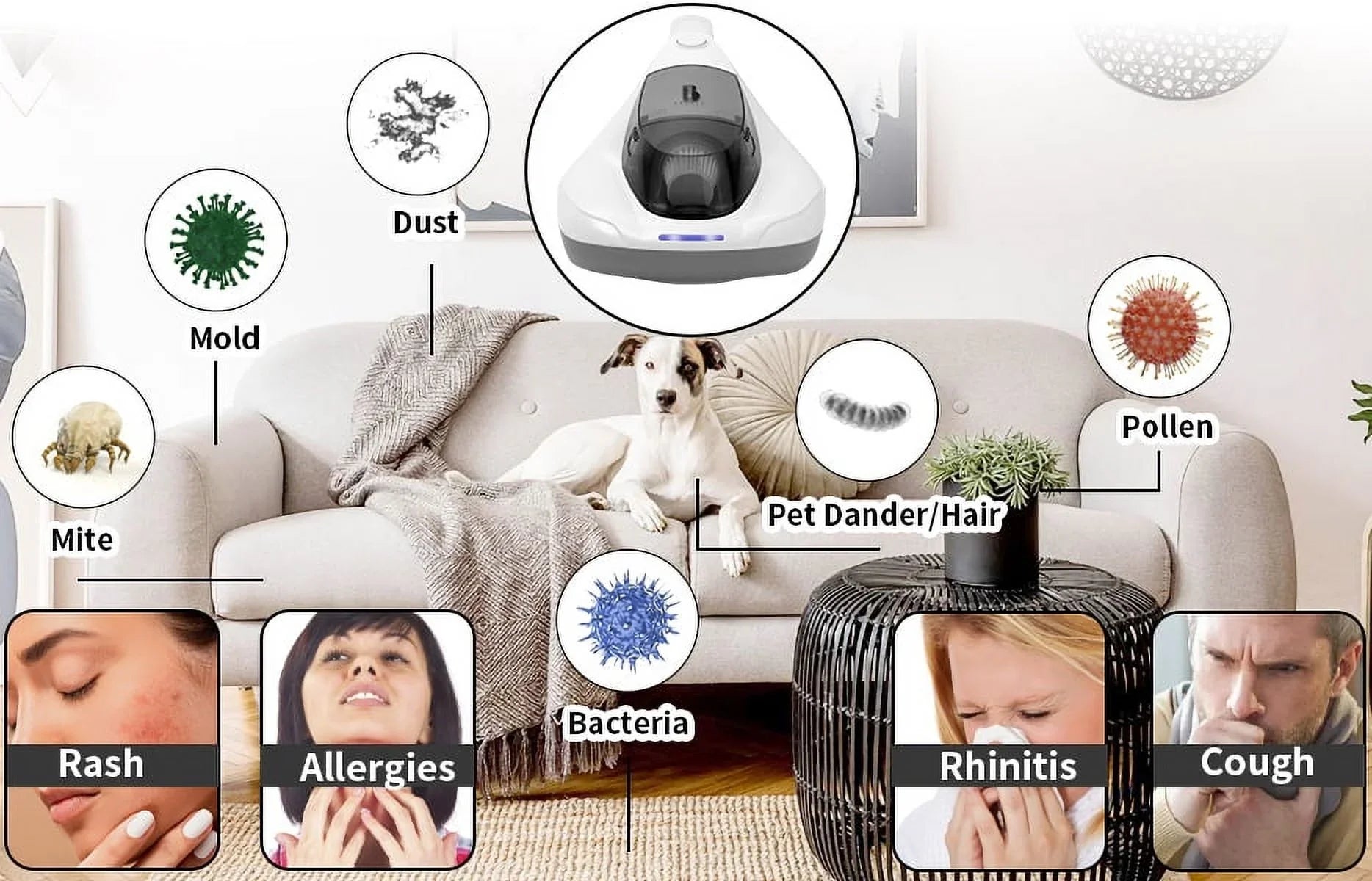 Handheld Allergen Vacuum Cleaner with  Sanitizer Kills Allergens/Bacteria/Mite Large Pulsating Pad&True  remove Hair/Dust