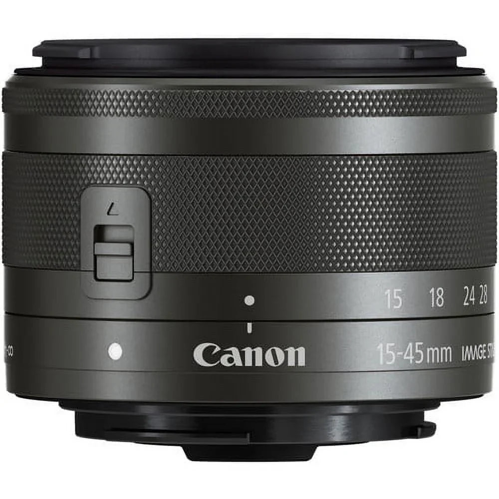 Canon -M 15-45mm f/3.5-6.3   Zoom Lens (Graphite) (0572C002) + 64GB Memory Card + Filter Kit + BackPack + Card Reader + Flex Tripod + Memory  Wallet + Cap Keeper + Cleaning Kit + Hand Strap