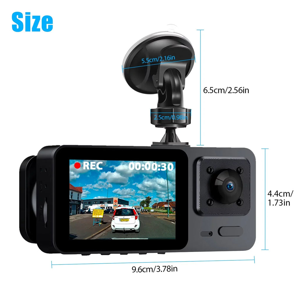 Dash Cam Front and Rear,  3 Channel Dual Dash Camera, 1080P  Screen Car Camera  Backup Cam with Night Vision