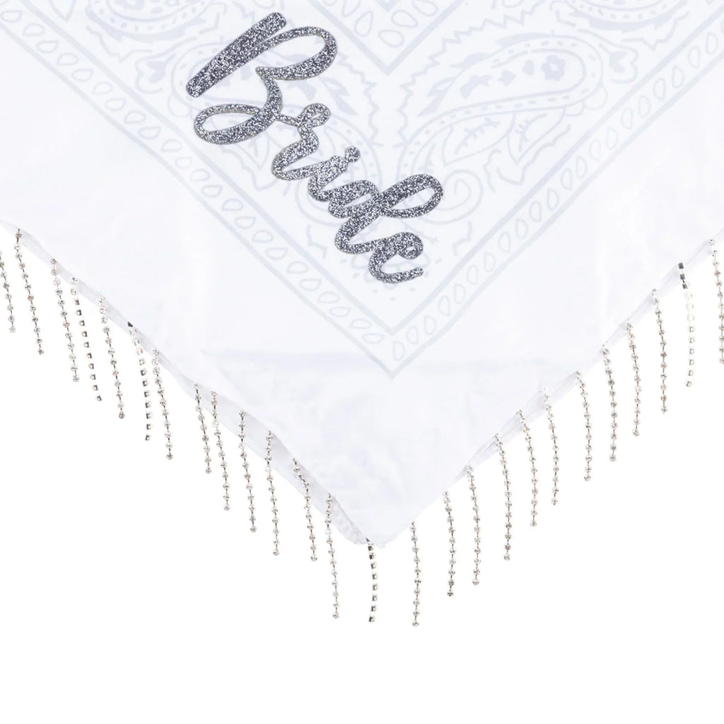 Bachelorette Fringe Bandana, 5PK with one white and four pink rhinestone bandanas
