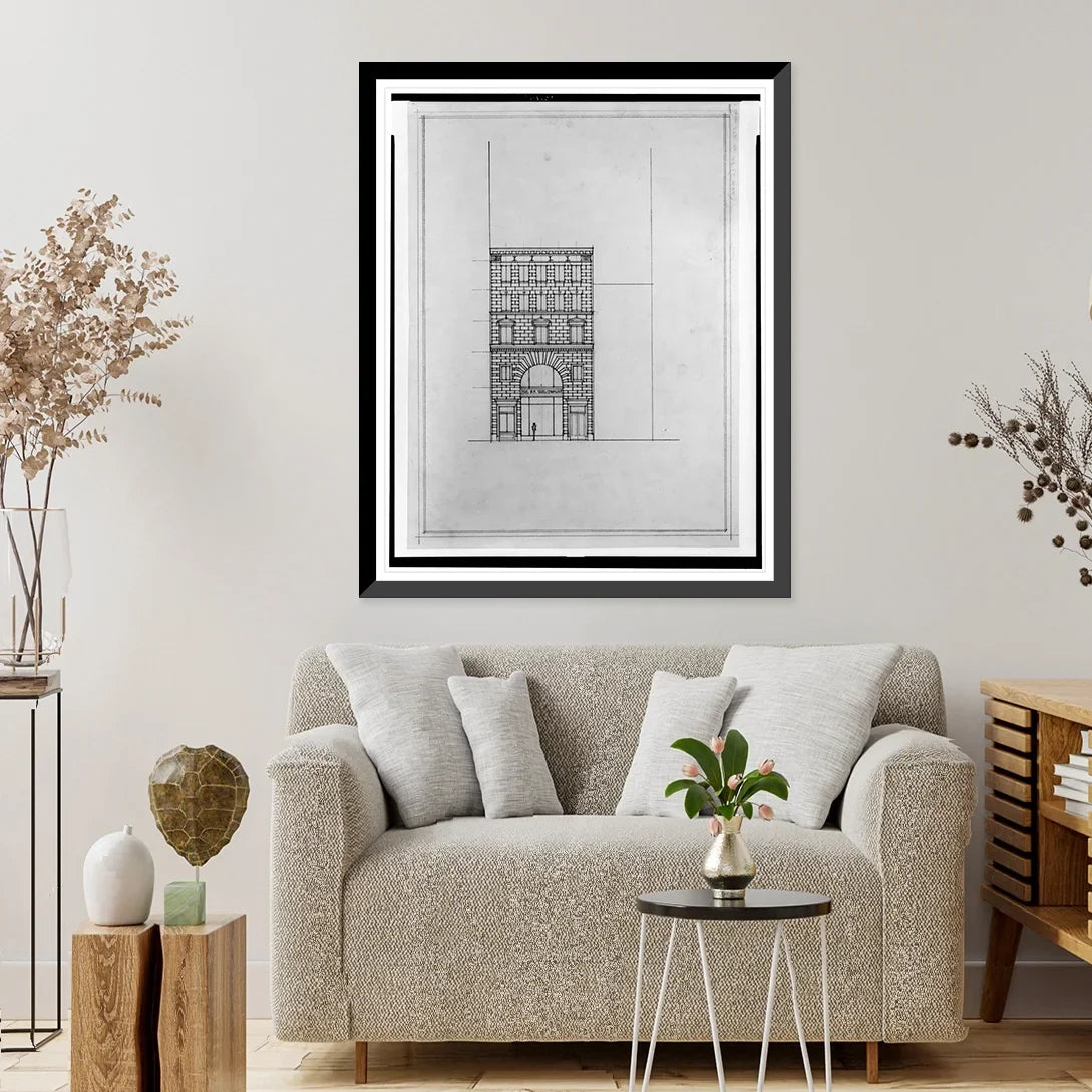 Historic Framed Print, [Two office buildings for B.F. Saul (15th Street, N.W., Washington, D.C.). Front elevation], 17-7/8" x 21-7/8"