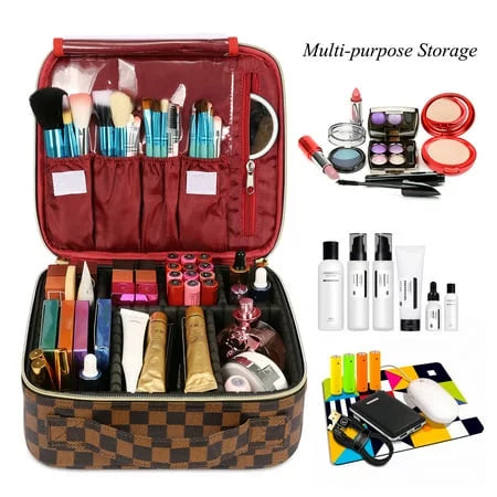 Travel Makeup Train Case Make Up Cosmetic Organizer Bag Makeup Tool Storage with Adjustable Compartments for Women Makeup Brush Toiletry Jewelry Digital Accessories