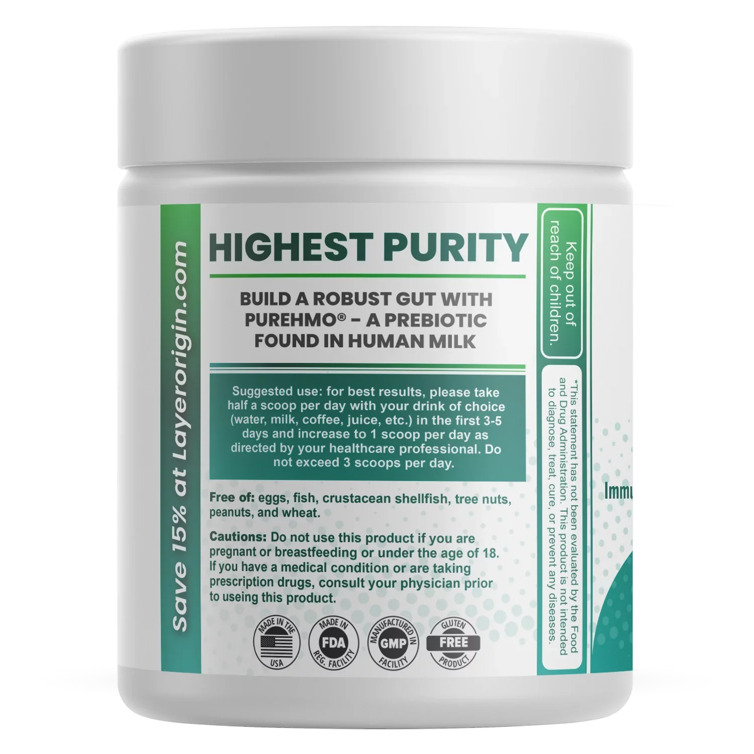 PureHMO Human Milk Oligosaccharide Powder - Bioidentical 2'-Fucosyllactose - 1950 mg - 45 Servings
