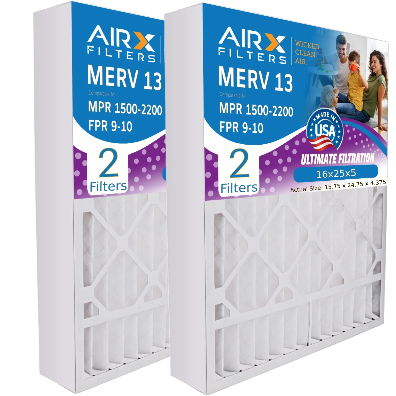 16x25x5 Air Filter  13 Comparable to  1500 - 2200 &  9 Compatible with Bryant Carrier FILXXCAR0016 Premium  Made 16x25x5 Furnace Filter 2 Pack by     .