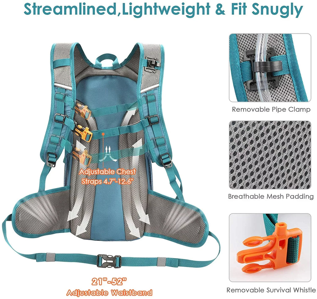 Hydration Pack Backpack with 2L Leakproof Water Bladder  Free,Lightweight Water Backpack for Hiking,Running,Cycling,Camping,Blue