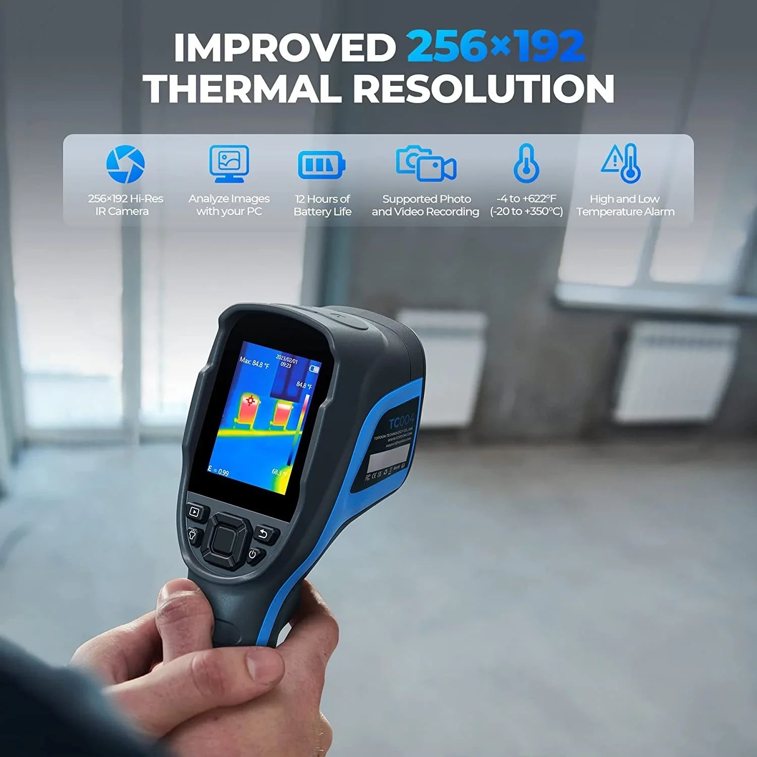 Thermal Imaging Camera,  TC004 256 x 192  High Resolution 12-Hour Battery Life Thermal Camera Handheld Infrared Camera