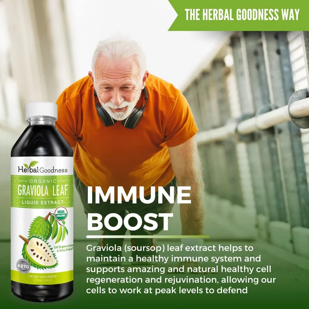 Graviola Leaf Extract Liquid - Soursop (Guanabana) Leaves Ð  Organic, Non , Kosher Ð Cell Support & Regeneration & Stress Relief - Immune Boost Ð - 12oz Bottle