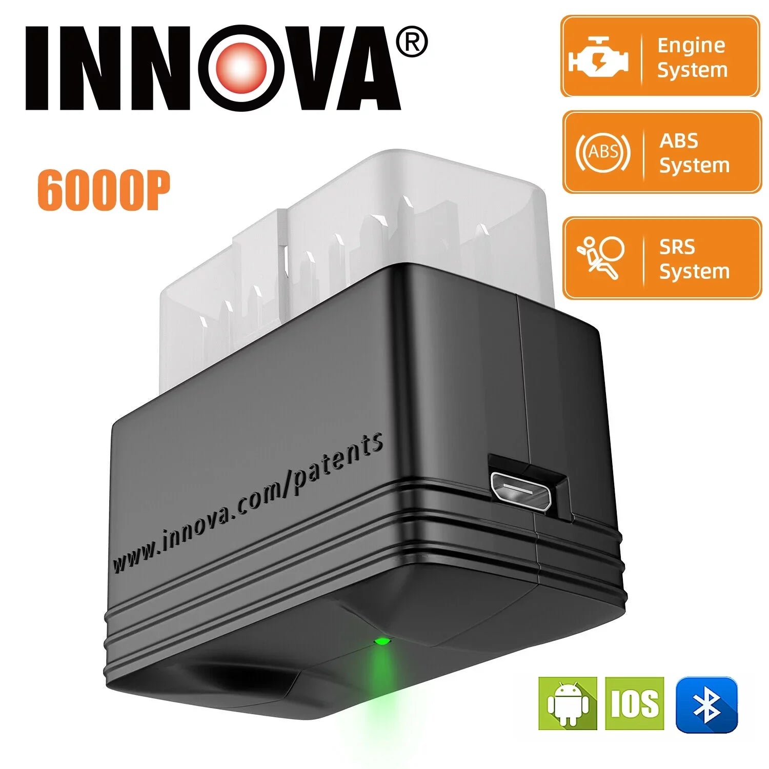 Innova 6000P Bluetooth Wireless  Car Code Reader Check Engine Light   Airbag System Automotive Diagnostic Tool OBD2 Scanner 12V Vehicle Read Clean Code Scanner for  and Android Phones