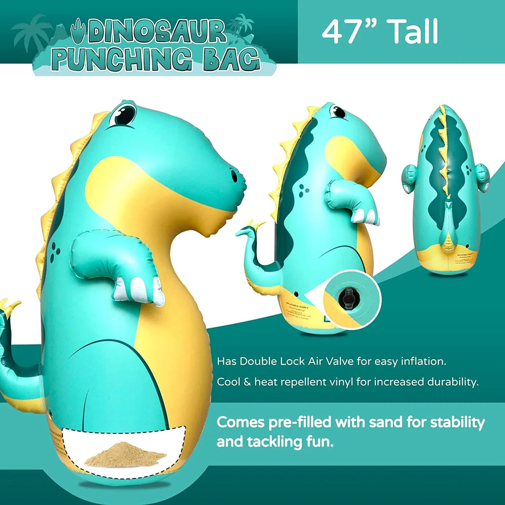 (Inflatable Dudes) Green Stegosaurus Dinosaur 47 inches -Kids Punching Bag |Filled with Sand