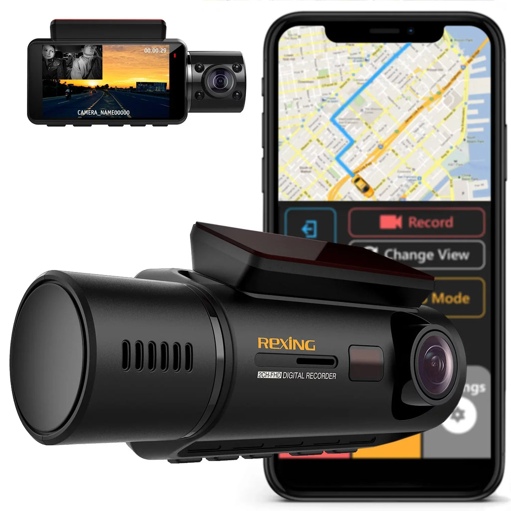 Rexing V3 1080P Front and Inside Cabin Dash Cam with Wi-Fi &