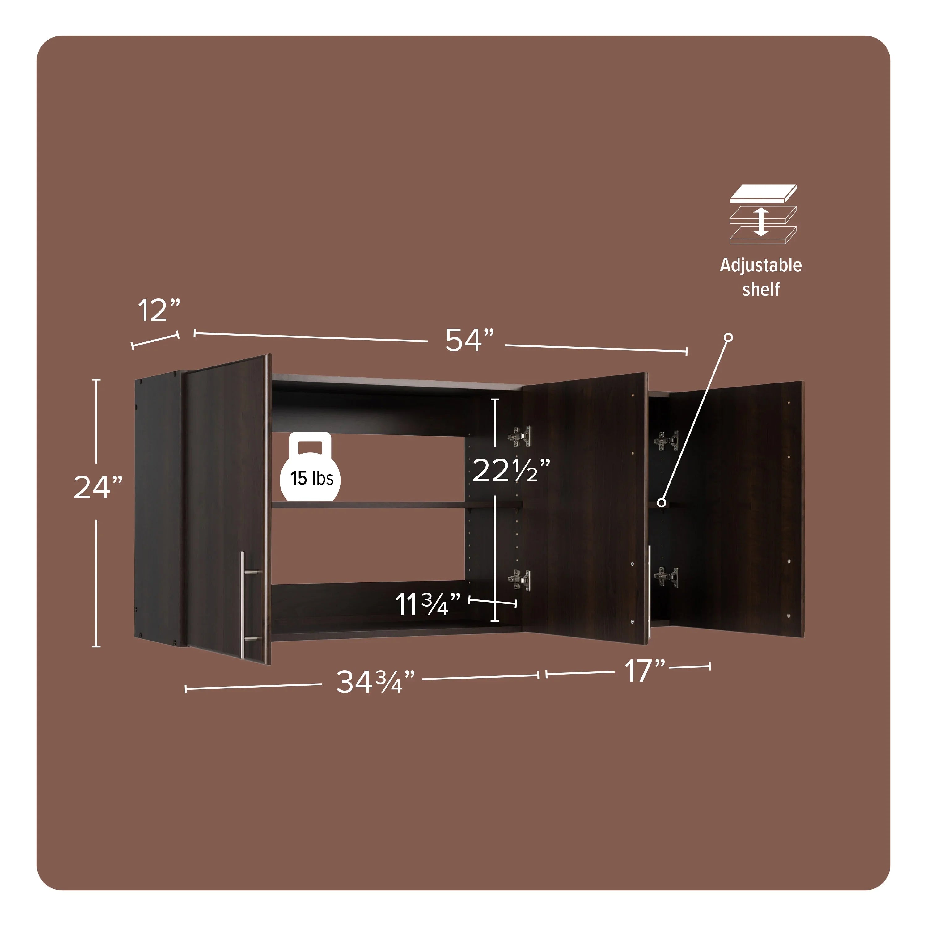 Prepac Elite Wall Cabinet, Versatile Adjustable Garage Wall Cabinet by Prepac, Tall 3-Door, 54"W x 24"H x 12"D, -5424, Espresso