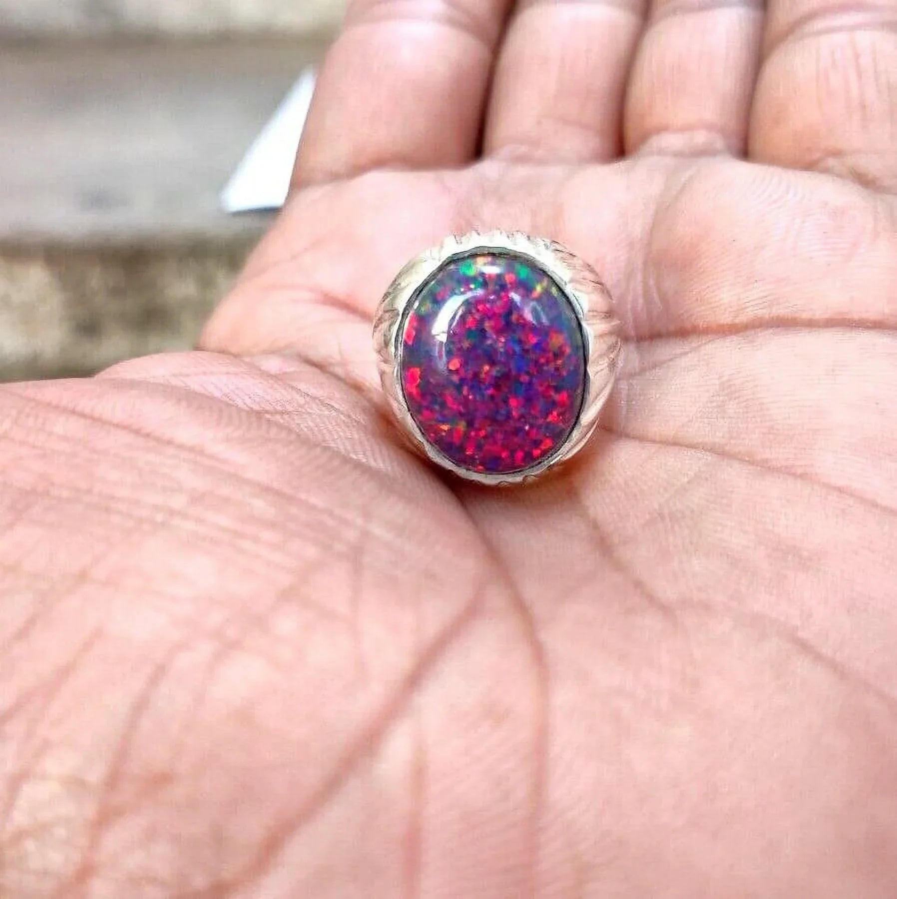 Certified Natural Australian Opal Engagement Ring, Cabochon Lover Gift Ring, Welo Fire Opal October Birthstone Ring, Gifted Item for Her