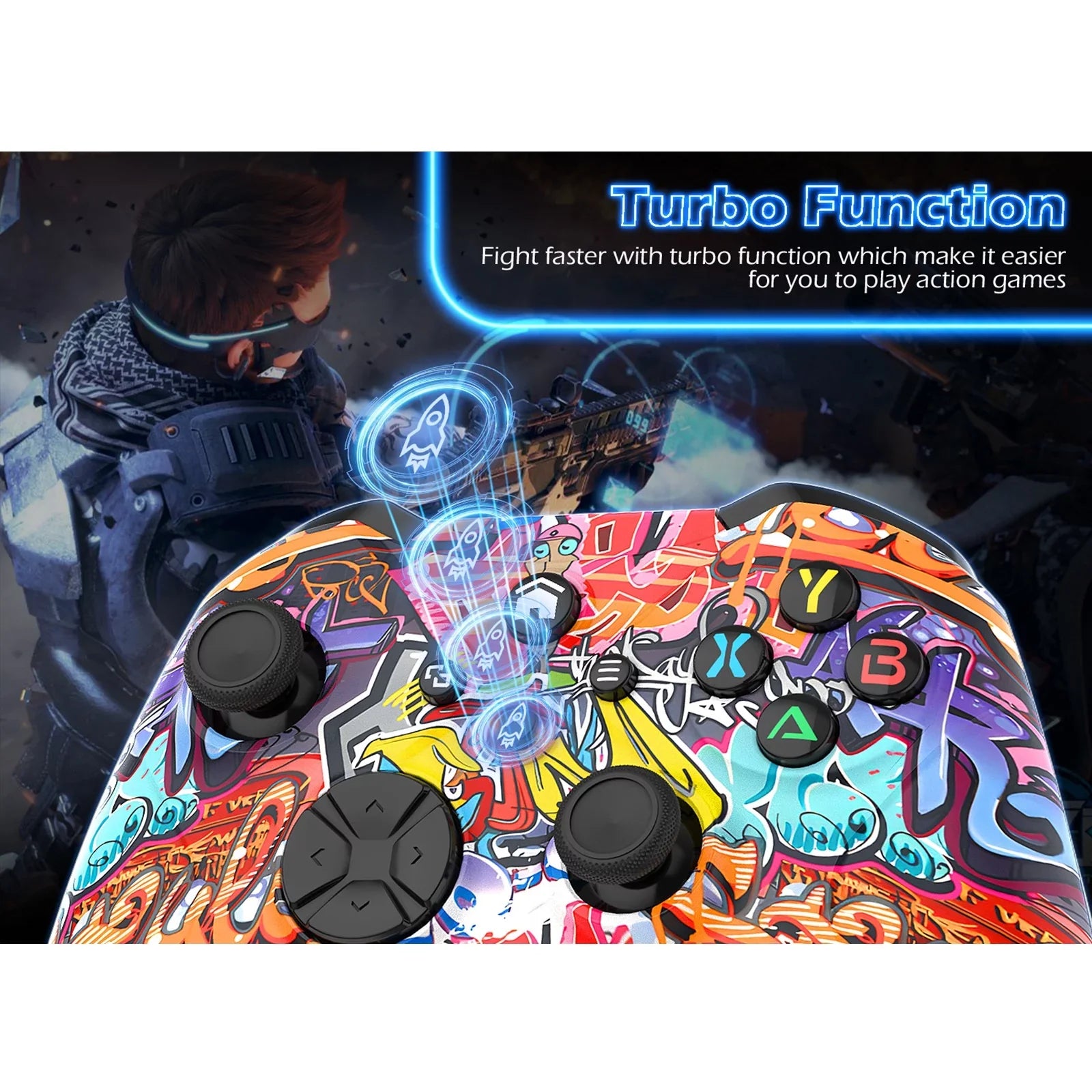 Bonadget 32Ft Wireless Xbox One Controller,Graffiti Custom Xbox Controller Built-in Dual Vibration and 3.5mm Audio Jack with  Function - Compatible with Xbox One S/X/Xbox Series X/S/Window