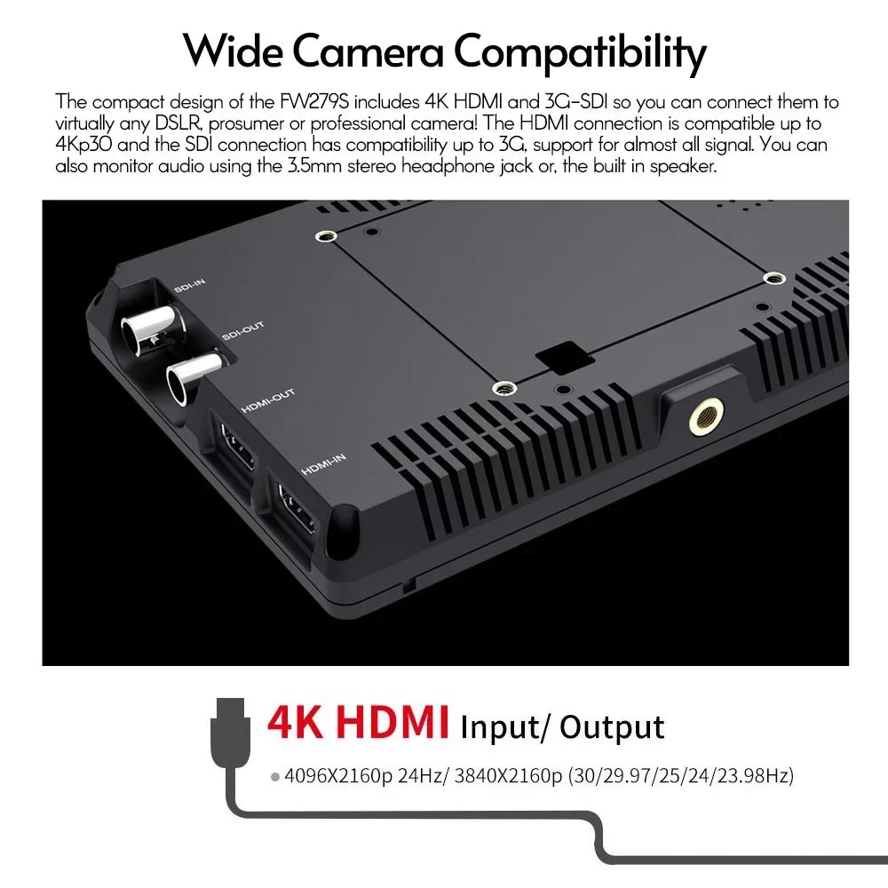FW279S 7 Inch 2200nit Ultra Bright Daylight Viewable Field Monitor Thin Design 3G- 4K Input Output 1920*1200  Panel for Outside / Viewable Even in Direct Sunlight