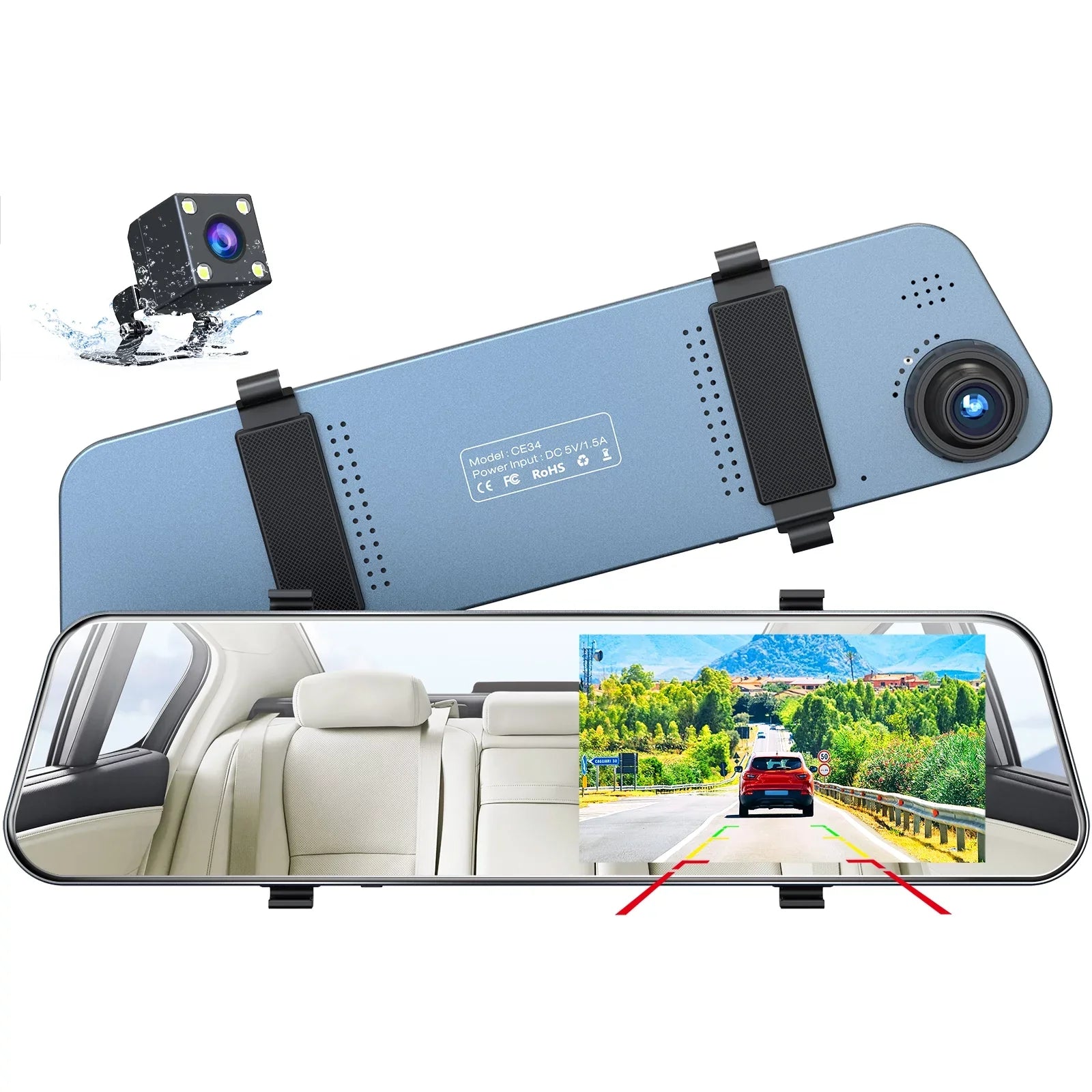Backup Camera 5" Full  1080P Dash Cam Front and Rear Dual Lens with Waterproof Rear Camera