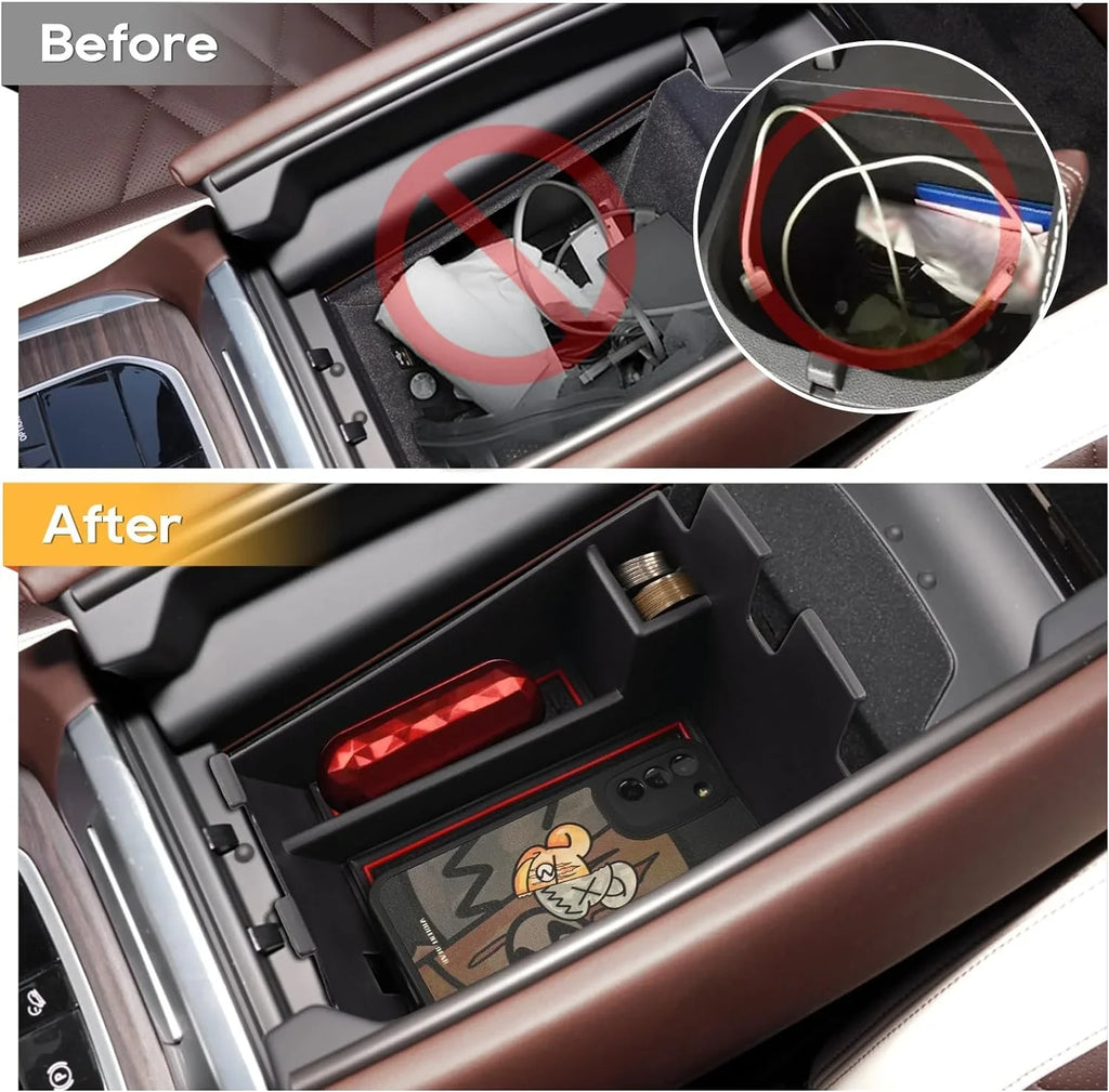 Center Console Organizer for 2019 2020 2021 2022+  X5 G05 X6 G06 X7 G07 Armrest Center Console Organizer Tray Accessories with Coin Sunglasses Holder Secondary Insert Storage Box for X5 G05