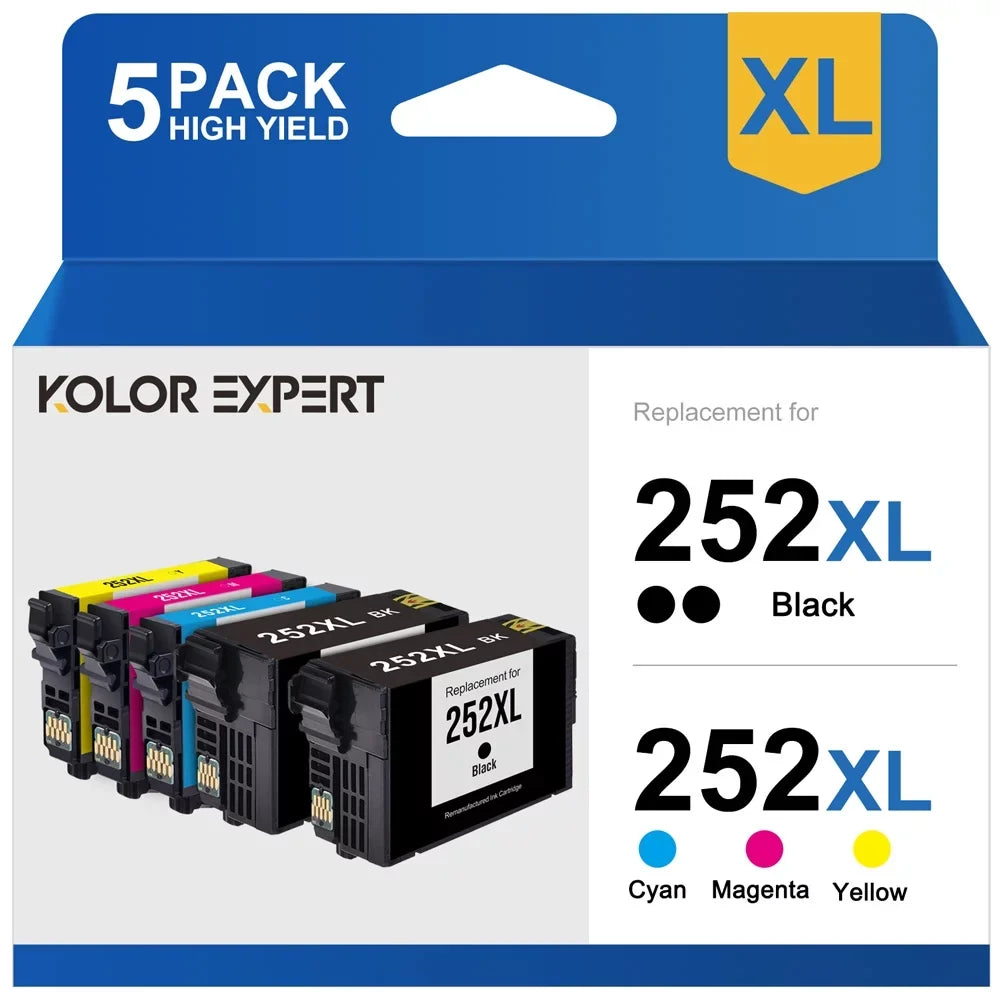 252XL Ink Cartridge for Epson Ink  252 252  to use with Workforce -7620 -7710 -3640 -3630 -3620 -7610 -7110 Printer (Black Cyan Magenta Yellow,5-Pack)