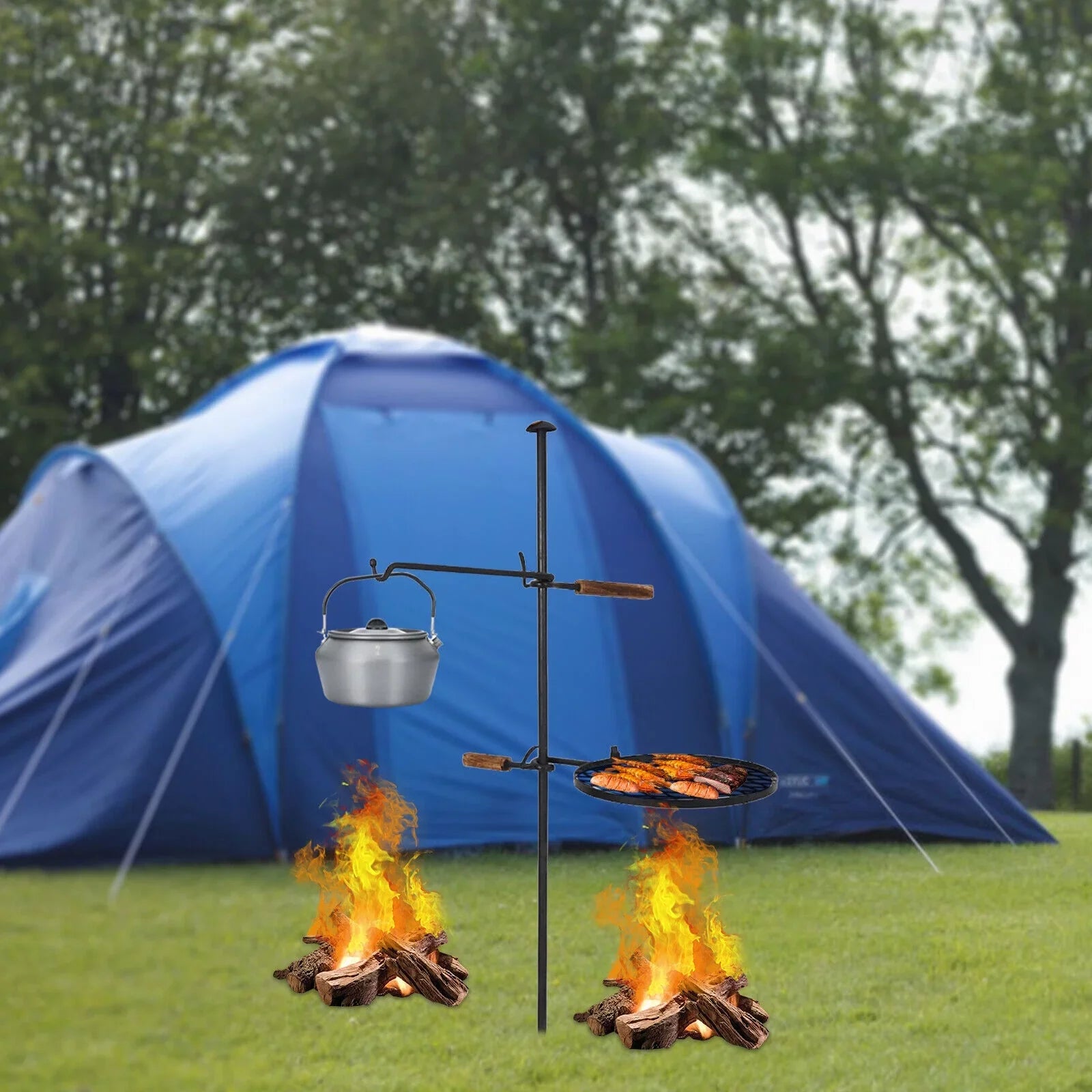 2 in1 Adjustable Fire Pit Grill Outdoor Swivel Camping Grill Charcoal  Grill
