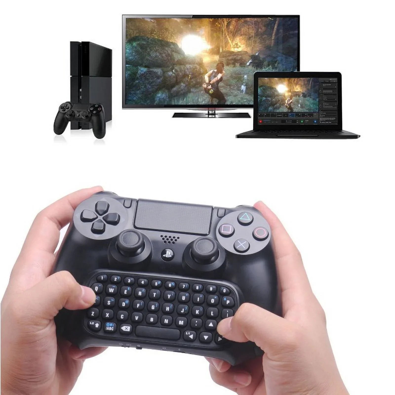 Wireless Mini Bluetooth Keyboard - Keypad Gamepad Joystick Text Messager Chatpad Adapter Compatible with Gaming Controller Black
